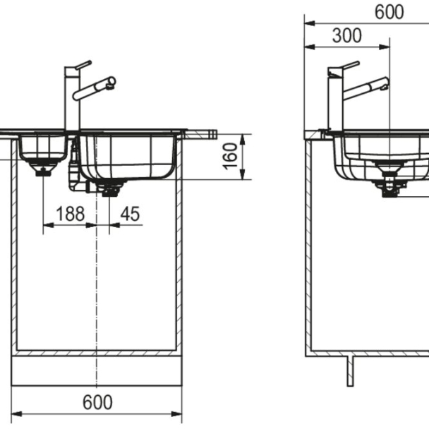 Evier 2 cuves avec égouttoir inox