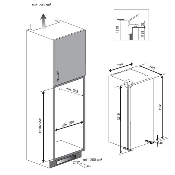 Réfrigérateur encastrable 1 porte 122 cm