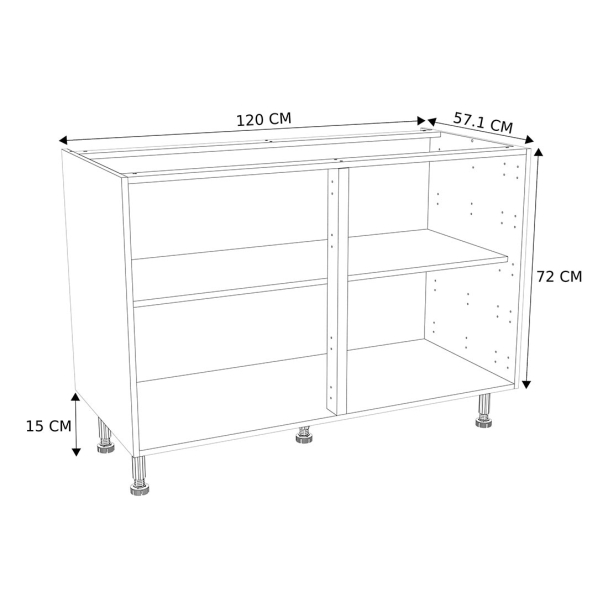 Caisson Meuble bas cuisine Blanc H. 72 cm x L. 120 cm