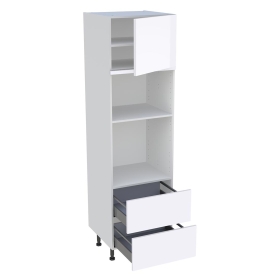 Colonne cuisine pour four et micro-ondes avec 1 porte et 2 tiroirs H.201,6 cm x L. 60 cm - Blanc Brillant