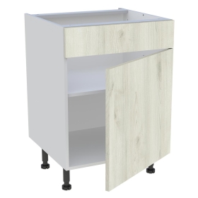 Meuble bas cuisine 1 porte et 1 faux tiroir H.72 cm x L. 60 cm - Chêne Blanchi