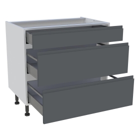 Meuble bas cuisine 1 tiroir, 2 casseroliers H.87 cm x L. 90 cm - Gris ardoise mat sans poignee