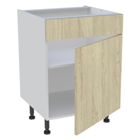 Meuble bas cuisine 1 porte et 1 faux tiroir H.72 cm x L. 60 cm - Chêne naturel