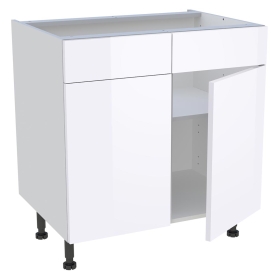 Meuble bas cuisine 2 portes et 2 faux tiroirs H.72 cm x L. 80 cm - Blanc Brillant