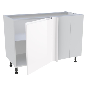 Meuble bas d'angle cuisine 1 porte H.72 cm x L. 120 cm - Blanc Brillant Sans Poignée